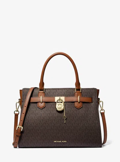 Michael Kors Outlet Hamilton Medium Logo Satchel In Brown