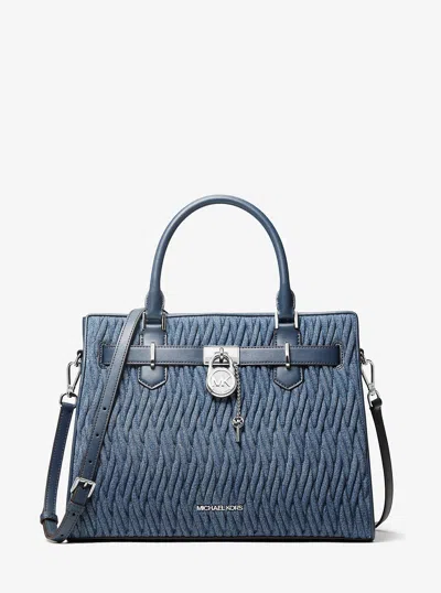 Michael Kors Outlet Hamilton Medium Matelassé Denim Satchel In Multi