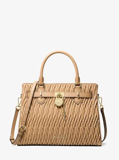 Michael Kors Outlet Hamilton Medium Matelassé Satchel In Brown