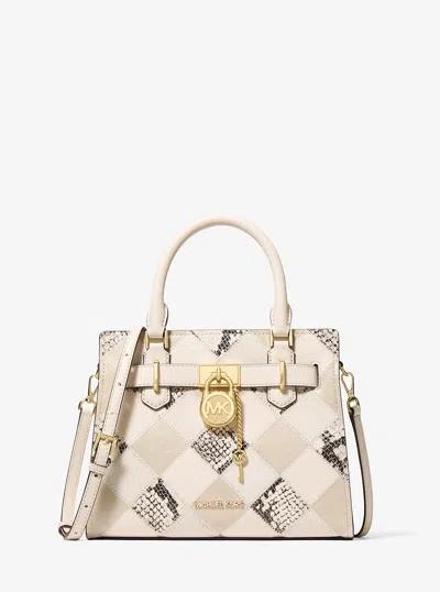 Michael Kors Outlet Hamilton Small Patchwork And Snake Embossed Satchel In White