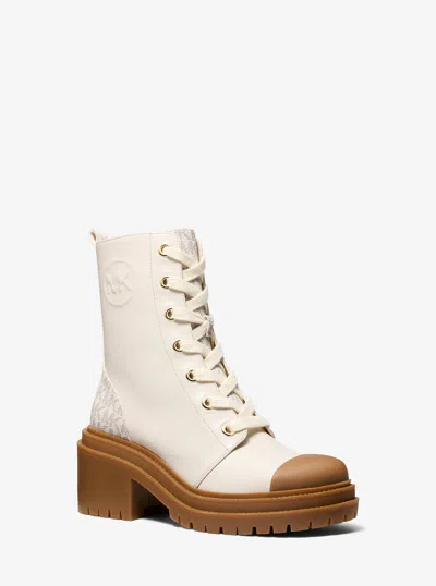 Michael Kors Outlet Hanley Leather And Signature Logo Trim Boot In White