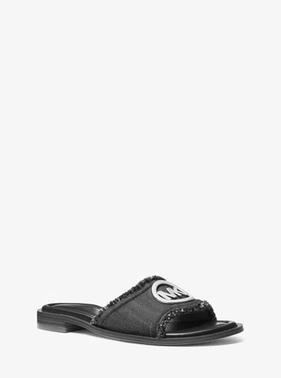 Michael Kors Outlet Hannah Denim Slide Sandal In Black