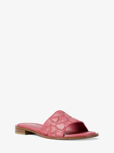 Michael Kors Outlet Hannah Heart Embroidered Slide Sandal In Pink