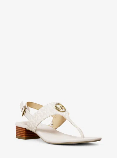 Michael Kors Outlet Hannah Signature Logo T-strap Sandal In White