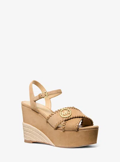 Michael Kors Outlet Hannah Suede Platform Sandal In Brown