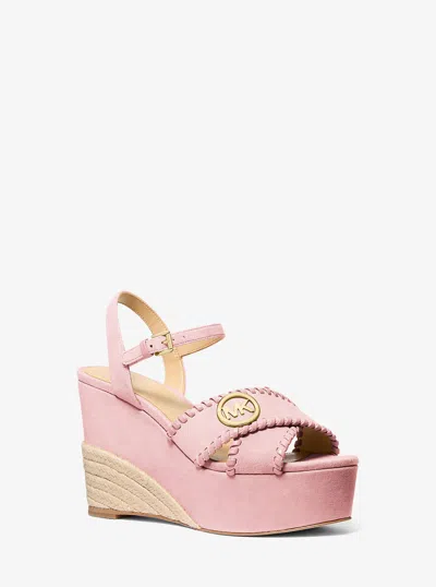 Michael Kors Outlet Hannah Suede Platform Sandal In Pink
