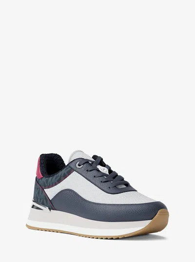 Michael Kors Outlet Hattie Mixed-media Trainer In Blue