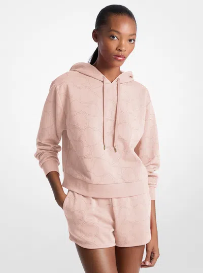 Michael Kors Outlet Heart Embroidered Cotton Blend Hoodie In Pink