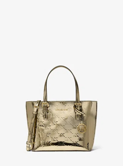 Michael Kors Outlet Jet Set Extra-small Metallic Logo Debossed Convertible Tote Bag In Gold