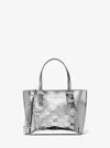 Michael Kors Outlet Jet Set Extra-small Patent Logo Debossed Convertible Tote Bag In Silver