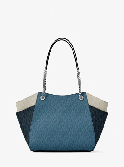 Michael Kors Outlet Jet Set Large Color-block Signature Logo Shoulder Bag In Blue