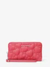Michael Kors Outlet Jet Set Large Heart Embroidered Smartphone Wristlet In Pink