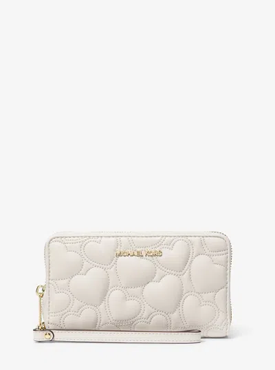 Michael Kors Outlet Jet Set Large Heart Embroidered Smartphone Wristlet In White