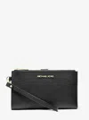 Michael Kors Outlet Jet Set Large Leather Smartphone Wristlet Wallet In Black