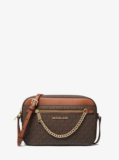 Michael Kors Outlet Jet Set Large Logo Crossbody Bag In Brown