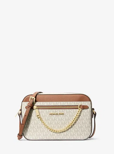 Michael Kors Outlet Jet Set Large Logo Crossbody Bag In White