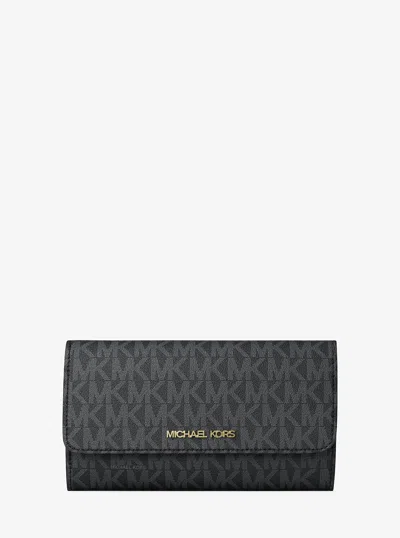 Michael Kors Outlet Jet Set Large Logo Trifold Wallet In Black