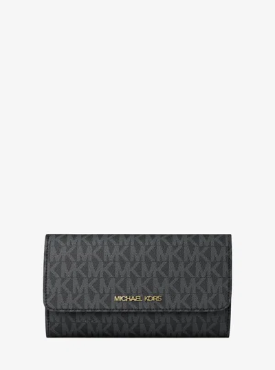 Michael Kors Outlet Jet Set Large Logo Tri-fold Wallet In Black