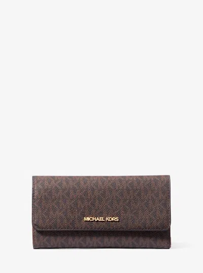 Michael Kors Outlet Jet Set Large Logo Tri-fold Wallet In Brown