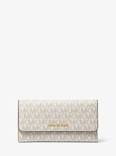 Michael Kors Outlet Jet Set Large Logo Trifold Wallet In White