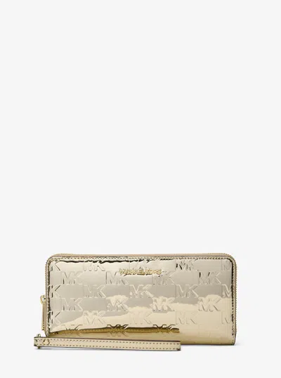 Michael Kors Outlet Jet Set Large Metallic Logo Debossed Continental Wallet In Gray