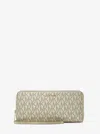 Michael Kors Outlet Jet Set Large Metallic Signature Logo Continental Wallet In Neutral