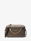 Michael Kors Outlet Jet Set Large Metallic Signature Logo Crossbody Bag In Brown