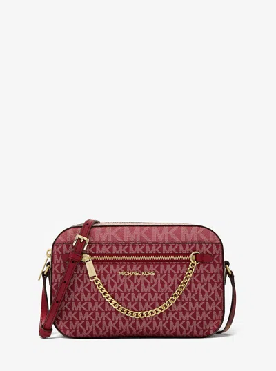 Michael Kors Outlet Jet Set Large Metallic Signature Logo Crossbody Bag In Red