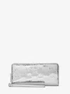 Michael Kors Outlet Jet Set Large Patent Logo Debossed Continental Wallet In Silver