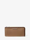 Michael Kors Outlet Jet Set Large Pebbled Leather Quarter-zip Wallet In Brown