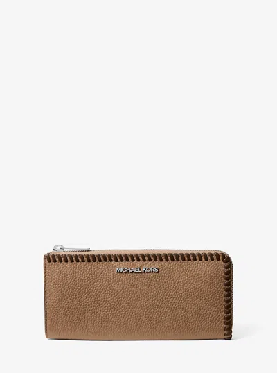 Michael Kors Outlet Jet Set Large Pebbled Leather Quarter-zip Wallet In Brown