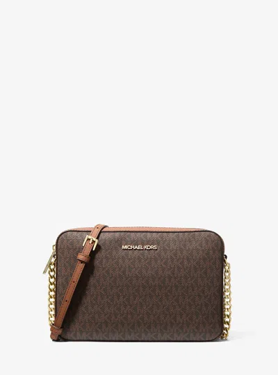 Michael Kors Outlet Jet Set Large Printed Logo Crossbody Bag In Brown