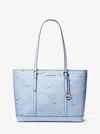 Michael Kors Outlet Jet Set Large Printed Signature Logo Tote Bag In Blue