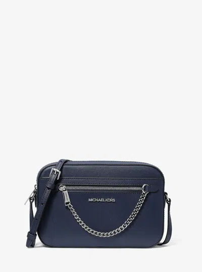 Michael Kors Outlet Jet Set Large Saffiano Leather Crossbody Bag In Blue