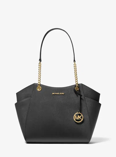 Michael Kors Outlet Jet Set Large Saffiano Leather Shoulder Bag In Black