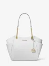 Michael Kors Outlet Jet Set Large Saffiano Leather Shoulder Bag In White