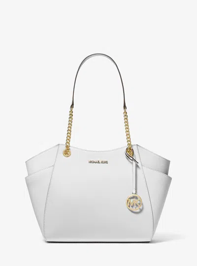 Michael Kors Outlet Jet Set Large Saffiano Leather Shoulder Bag In White