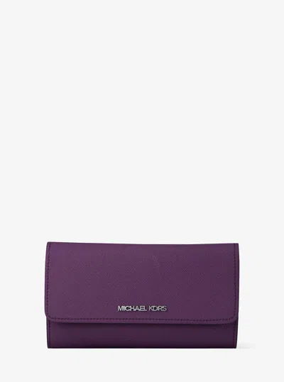 Michael Kors Outlet Jet Set Large Saffiano Leather Tri-fold Wallet In Purple
