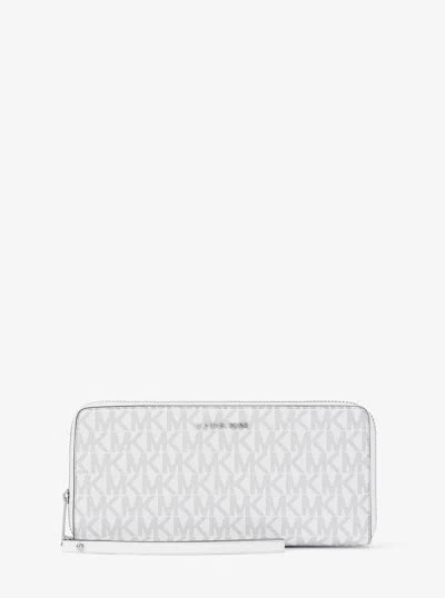 Michael Kors Outlet Jet Set Large Signature Logo Continental Wallet In White