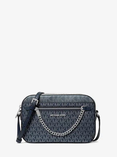 Michael Kors Outlet Jet Set Large Signature Logo Crossbody Bag In Blue