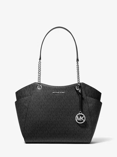 Michael Kors Outlet Jet Set Large Signature Logo Shoulder Bag In Black