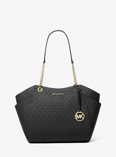 Michael Kors Outlet Jet Set Large Signature Logo Shoulder Bag In Black