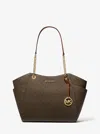 Michael Kors Outlet Jet Set Large Signature Logo Shoulder Bag In Brown