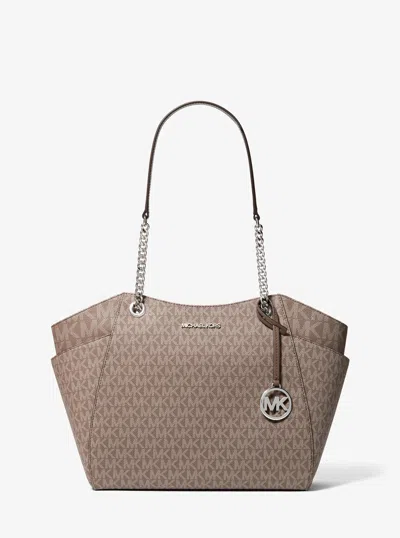 Michael Kors Outlet Jet Set Large Signature Logo Shoulder Bag In Grey