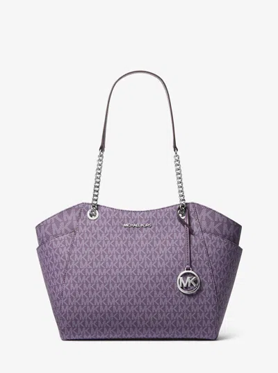 Michael Kors Outlet Jet Set Large Signature Logo Shoulder Bag In Purple
