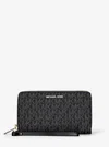 Michael Kors Outlet Jet Set Large Signature Logo Smartphone Wallet In Black