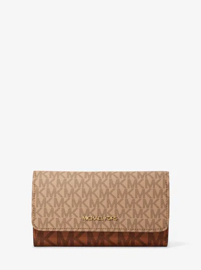 Michael Kors Outlet Jet Set Large Signature Logo Tri-fold Wallet In Brown