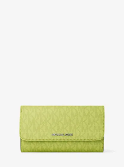 Michael Kors Outlet Jet Set Large Signature Logo Tri-fold Wallet In Green