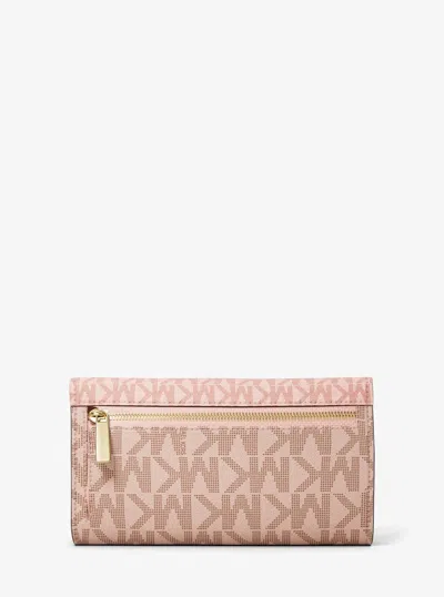 Michael Kors Outlet Jet Set Large Signature Logo Tri-fold Wallet In Pink