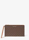 Michael Kors Outlet Jet Set Large Signature Logo Wristlet In Brown